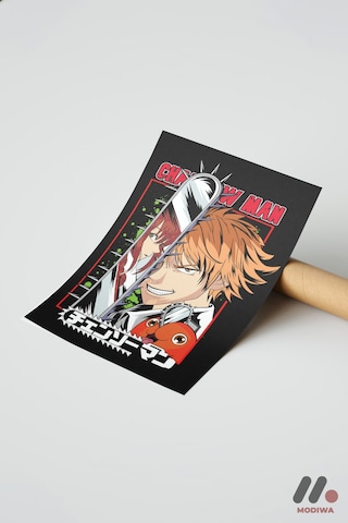 Chainsaw Man Denji Anime Poster, Çerçevesiz Yüksek Kalite Duvar Afişi - Anime Severlere Özel Hediye