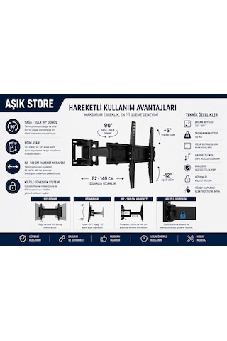 Hareketli Tv Askı Aparatı 32 55" Vesa 400 400 50 Kg