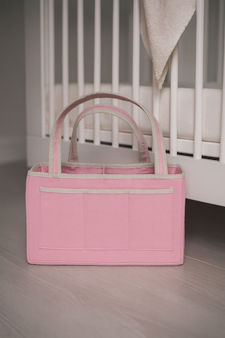 Anne Bebek Kalın Keçe Bakım Çantası Yenidoğan Için Organizer Düzenleyici Çok Amaçlı Pembe Yeşil Overlok Detay