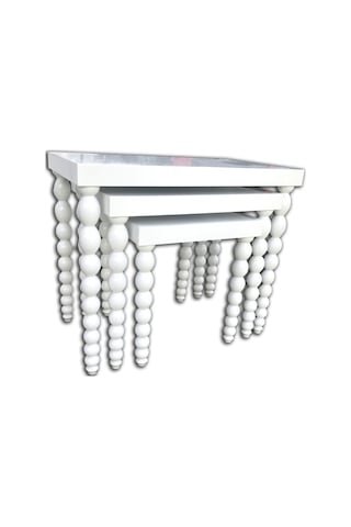 Zigon Sehpa Elma Model Beyaz Parlak Beyaz Lake Ahşap Kayın Torna (378346869)