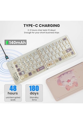 Willowhaven Üç Bluetooth Kablosuz Katlanır Klavye 67 Tuş Milk Tea Russian Layout Uyumlu Windows/ios/android