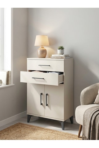 Arges Komodin Tek Raflı 2 Çekmeceli 2 Kapaklı 60x30x96 Aytaşı-aytaşı Çok Renkli