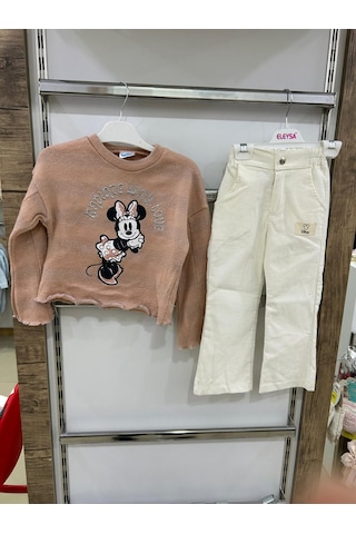 Kız Çocuk Minnie Baskılı Kazak Ve Pantolunlu Takım Çok Renkli