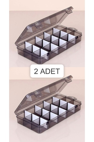Bayev Füme 2 Adet 15 Bölmeli Kolye Yüzük Kapaklı Takı Kutusu Dikiş Kutusu Organizer Düzenleyici Kutu
