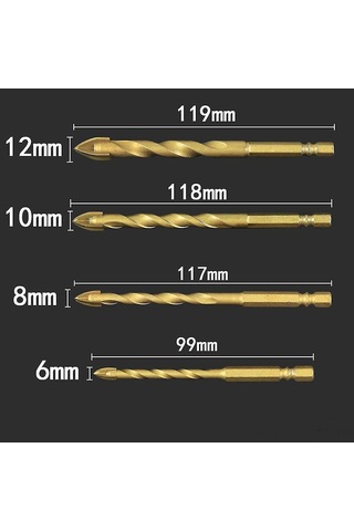 Altıgen Saplı Çapraz Cam Matkap Ucu Dişli Seramik Göz Matkap Ucu Karbür 4'lü