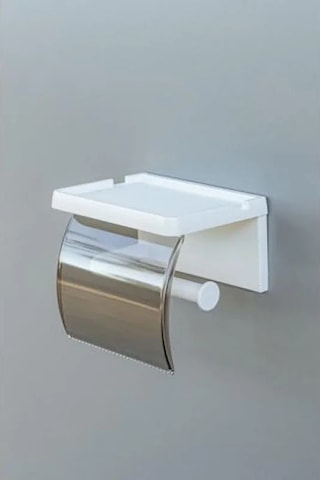 Yapışkanlı Kapaklı Tuvalet Kağıdı Askısı - Beyaz 16.5 x 12.2 x 11.2 CM