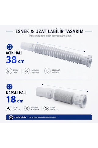 Lexroo Çift Giderli Pis Su Sökülebilir Tas'lı Sifon Körüklü Temizlenebilir Mutfak Banyo Lavabo Standart