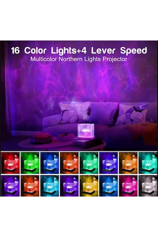 16 Renkli Kuzey Işıkları Küp Projektörlü Led Işık Yansıtmalı Çocuk Bebek Odası Gece Lambası Şeffaf