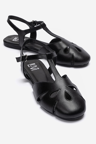 Luvishoes Nathalıe Siyah Cilt Hakiki Deri Kadın Sandalet