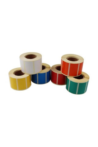 Kuşe Renk Baskılı Etiket 50mm X 30mm Ölçülerinde 1000 Adet 40mm Kuka Çapında Kendinden Yapışkanlı Rulo Etiket Mavi Diğer