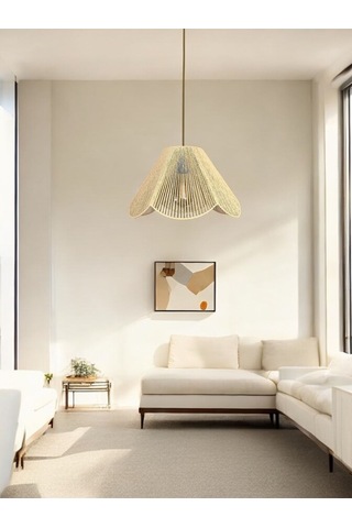 Hasır El Yapımı Bohem Çiçek Şekilli Rustik Avize - Bej Bej