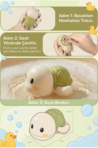 Kurmalı Kaplumbağa Bebek Banyo Oyuncağı Suda Yüzen, Su Oyuncağı - Yeşil Kaplumbağa