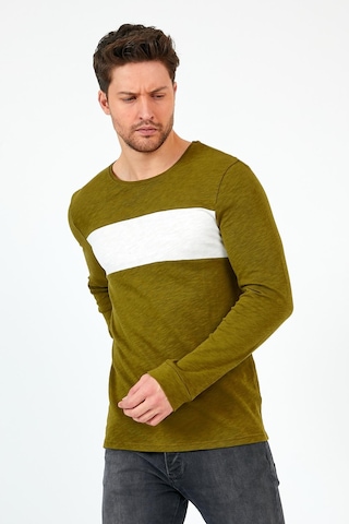MMetalic Haki Unisex Regular Fit Bisiklet Yaka Uzun Kollu Şeritli Sweat Haki