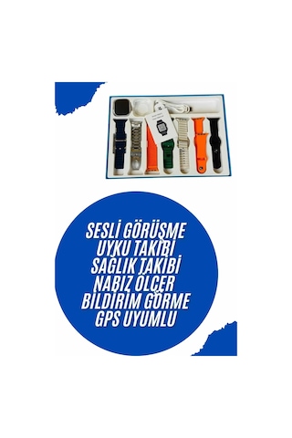 Ers- Akıllı Saat 7 Kordon Hediyeli Takvim Alarm Nabız Ölçer Bildirim Görme Sesli Görüşme