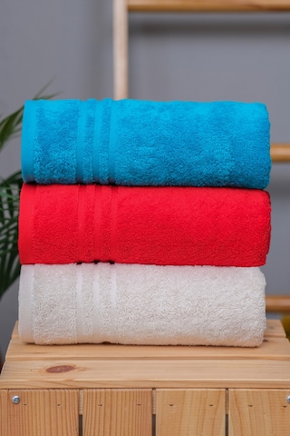 %100 Organik Pamuk Milano Premium Antbakteriyel 50x100 Cm 3'lü El Ve Yüz Havlu Seti Turkuaz-kırmızı-krem