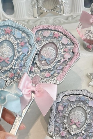 Flower Knows Shell S Pembe Deniz Kabuğu Vintage Mücevher El Aynası Makyaj Aynaları Pink Seashell