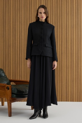 Aker Siyah Tweed Ceket Görünümlü Crep Etekli Elbise Siyah Siyah