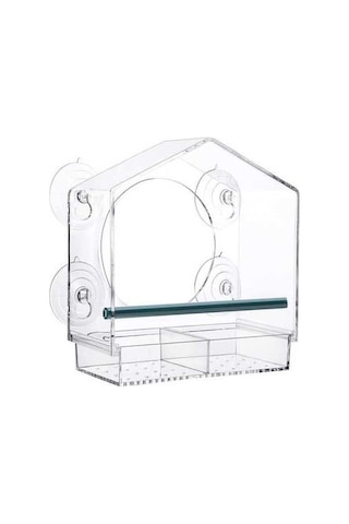 Pazly Ev Şeklinde Plastik Akrilik Kuş Yemliği - 21,5x20,5x10 Cm - Organik Cam - Evcil Hayvanlar İçin Güzel Tasarım