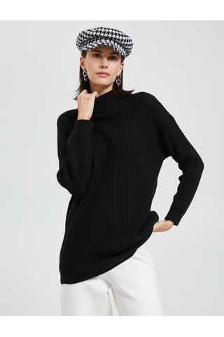 Koton Oversize Yarım Balıkçı Yaka Kazak Akrilik Kaşmir Dokulu Siyah 4wak90018ht Siyah