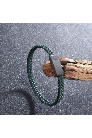 Kadınlar Erkekler İçin Basit Paslanmaz Çelik Bileklik Hakiki Örgü Deri Bilezikler Özel Doğum Günü Partisi Çift Takısı Hediye Yeşil