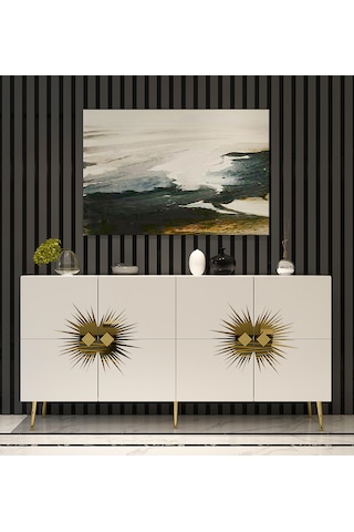 Eda Konsol Tv Sehpası Çok Amaçlı Dolap 150 Cm Beyaz Altın