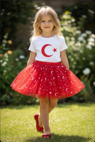 Gala Kız Çocuk Tütülü Ay Yıldızlı Etek Kırmızı