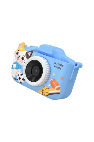 Springsun Cat Çocuk Kamerası Yüksek Çözünürlüklü Çift Kamera 2.0 İnç Ips Ekranlı Çocuk Kamerası 32 Gb Hafıza Kartı + Kart Okuyucu İçerir Mavi