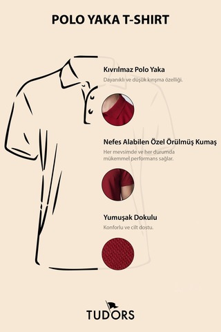 Tudors Erkek Slim Fit Dar Kesim Pamuklu Yumuşak Dokulu Serin Tutan Kumaş Düz Pike Bordo Polo Yaka Tişört-30770 Bordo