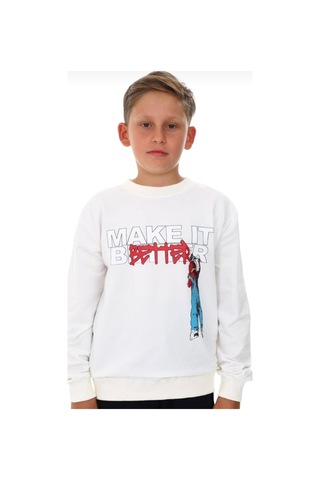 Erkek Çocuk Make It Better Yazılı Sweatshirt-13415-beyaz Beyaz