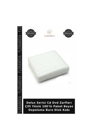 Delux Serisi Cd Dvd Zarfları Çift Yönlü 100'lü Paket Beyaz Depolama Buro Disk Kabı