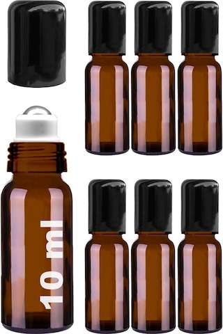 Çelik Roll On Şişesi 10 ML Sızdırmaz Siyah Kapaklı Amber Cam Şişe 6 Adet