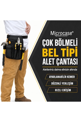 Microcase Çok Amaçlı Çok Bölmeli Kemere Takmalı Bel Tipi Alet Takım Hırdavat Kılıfı Çantası Al5651 Siyah