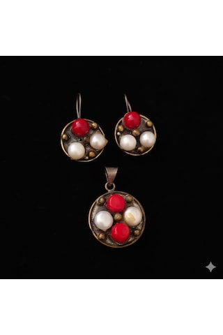 Mercan Ve İncili Gümüş Set Bronz