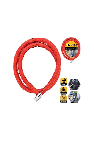 Vinil Kaplı Çelik Kablolu Esnek Motosiklet Kilidi - 22 Mm - 150 Cm. Siyah-kırmızı
