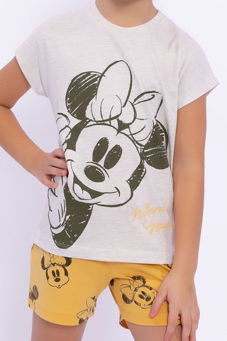 Minnie Mouse Lisanslı Kremmelanj Kız Çocuk Şort Takım 5274-28944 Bej Melanj