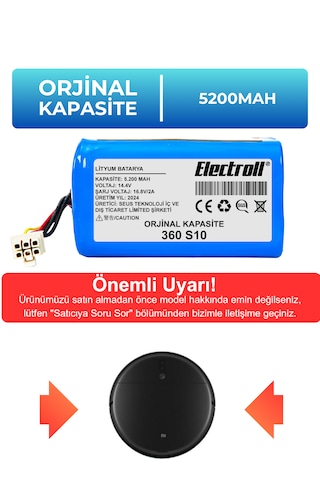 360 S10 Vacuum Mop Cleaner Uyumlu Batarya 5200mah