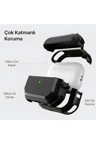 Airpods Pro 3 İle Uyumlu Armor Serisi Darbelere Karşı Ultra Güçlü Koruma Fiber Karbon Arka Tasarım Kılıf Siyah, Airpods Pro 3 2025