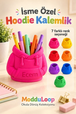 İsme Özel Hoodie Kalemlik Kişiye Özel İsimli 3d Masaüstü Kalemlik, Düzenleyici, Okula Dönüş Çok Renkli