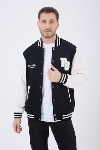 Erkek 3 İplik Pamuklu İçi Polarlı Regular Fit Nakışlı Siyah Kolej Ceket Siyah