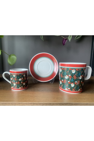 Yeni Yıl-noel Baba Model 6 Parça 2 Kişilik Kupa Ve Türk Kahvesi Fincanı Takımı Çok Renkli