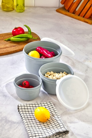 3'lü Hava Geçirmez Saklama Kabı - Gri Gri