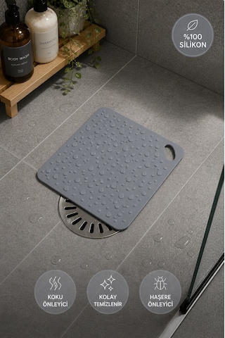 Siliconly Silikon Kötü Koku Önleyici Mat, Banyo Mutfak Lavabo Balkon Gider Kapatıcı Kapak ,böcek Önleyici 12 Cm Gri