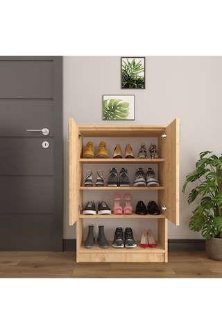 Asra Trend Ayakkabılık A-02 %100 MDF Kapaklı ve Açık Raflı Portmanto Safir Meşe