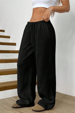 Tarz Cool Bol Paça Müslin Kadın Pantolon Kmslpnt0125 Siyah