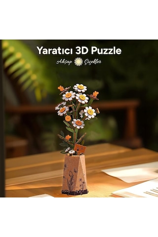 Rowood Tw061 Papatya Çiçeği Chamomile Dıy Minyatür Maket Model Seti Ahşap 3d Wooden Puzzle Model Kit Ahşap Maket Dekoratif Hobi Seti