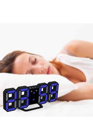 3d Led Dijital Alarm, Termometre Ve Takvim Özellikli Masa / Duvar Saati Mavi