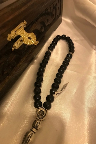 Tespih Obsidyen Doğal Taş Tesbih Gümüş İmameli Aura Taşı Ahşap Kutulu 6mm Çok Renkli