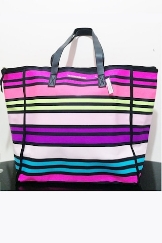 Victoria's Secret Vs Rainbow Kanvas Tote Seyahat Çantası Çok Renkli
