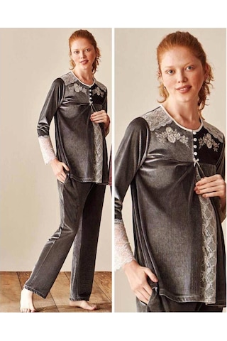 Feyza 3922 Gri Kadife Hamile Lohusa Pijama Takımı