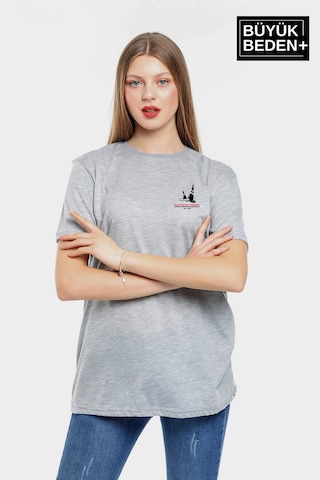 Superlife Kadın Büyük Beden Yelken Baskılı 3xl-6xl Bisiklet Yaka Tshırt Spr26btsk510-11 Gri